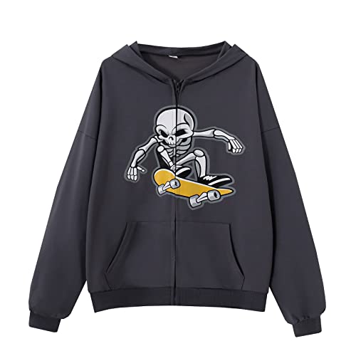 Amazon.com: Women Grey Zip Up Hoodies Goth Skeleton Rib Cage